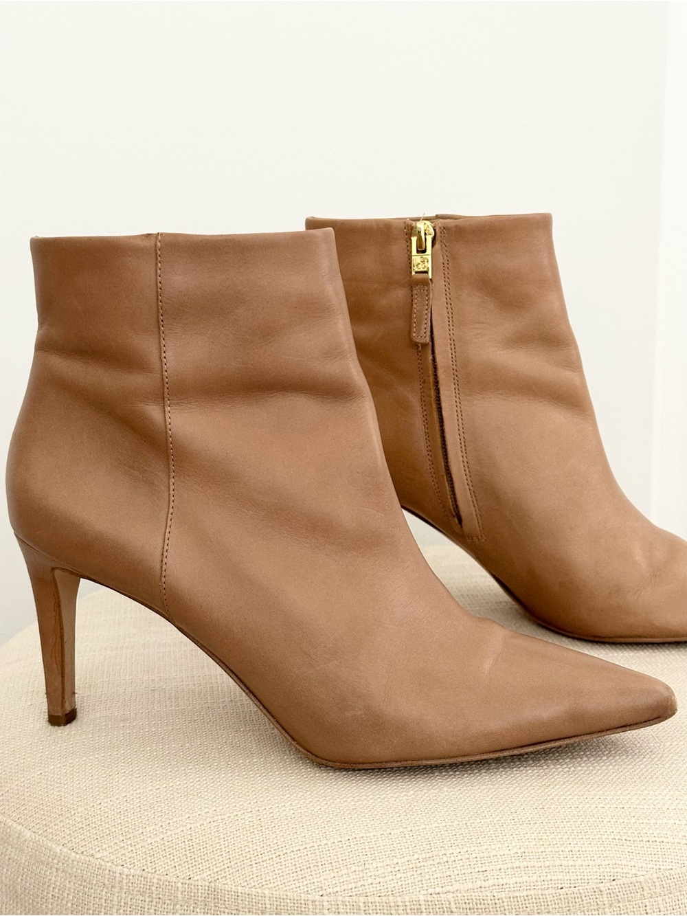 Sam Edelman Leather Camel / Tan Pointy Toe High Heel Ankle Boots - Fall Booties